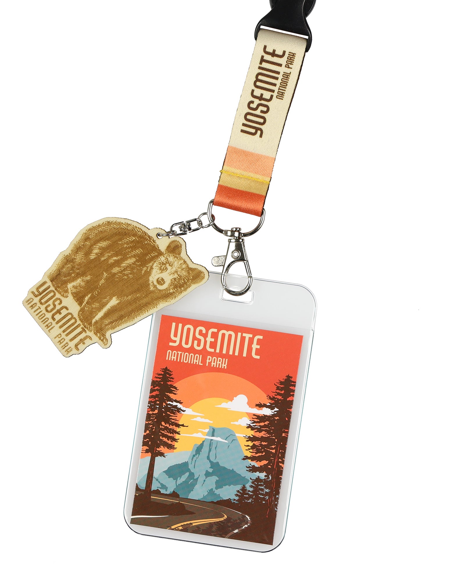 Yosemite National Park Lanyard ID Badge Holder Breakaway Keychain Wood Charm
