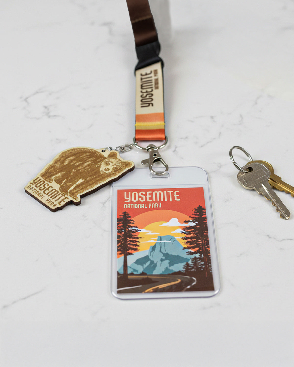 Yosemite National Park Lanyard ID Badge Holder Breakaway Keychain Wood Charm