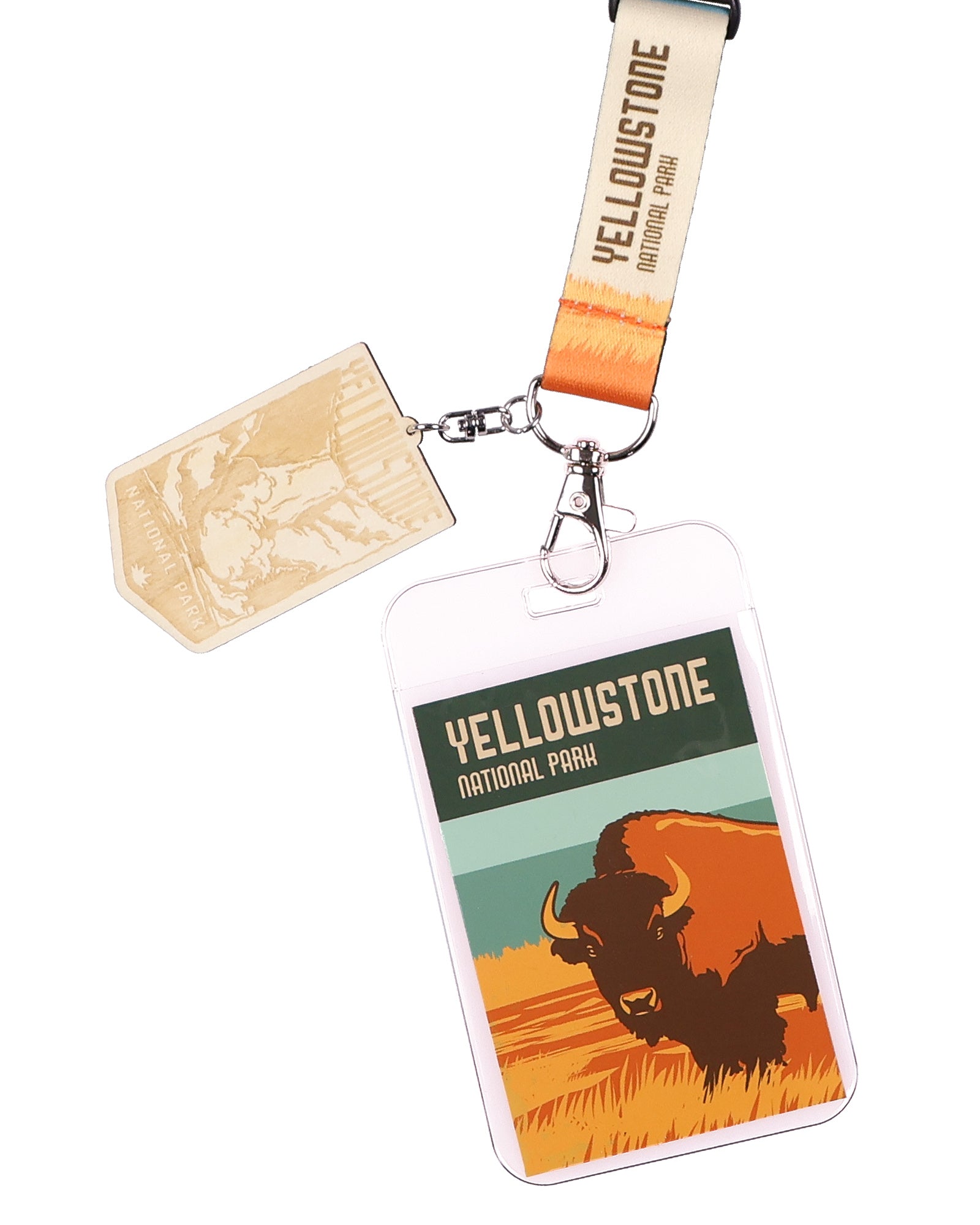 Yellowstone National Park Lanyard ID Badge Holder Breakaway Keychain Wood Charm