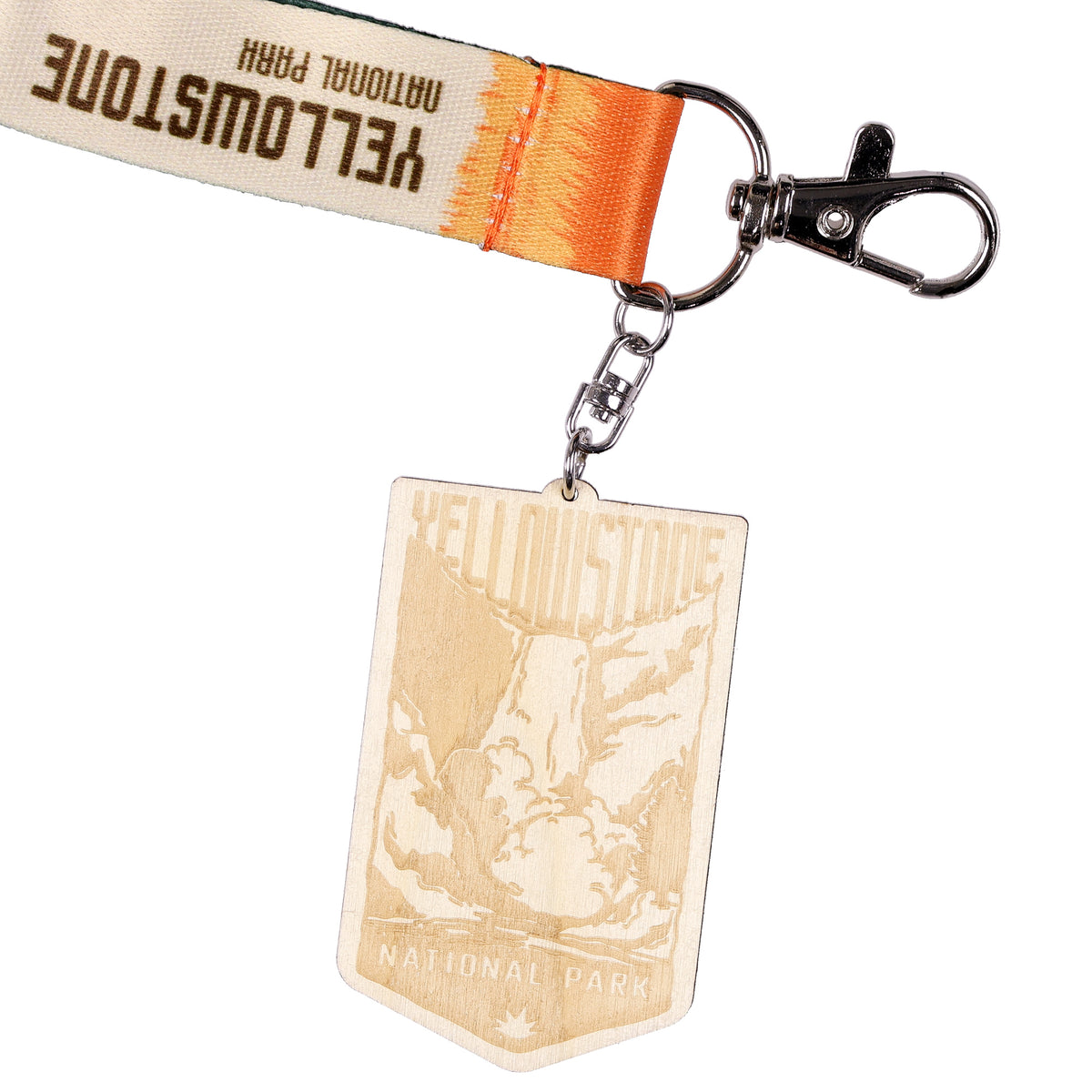 Yellowstone National Park Lanyard ID Badge Holder Breakaway Keychain Wood Charm