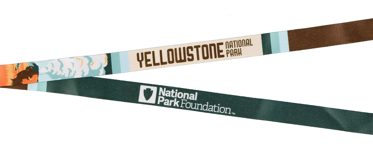 Yellowstone National Park Lanyard ID Badge Holder Breakaway Keychain Wood Charm