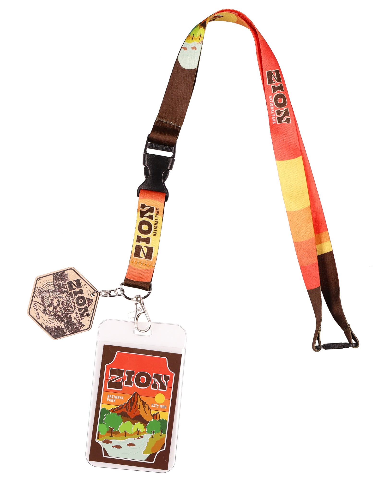Zion National Park Lanyard ID Badge Holder Breakaway Keychain Wood Charm
