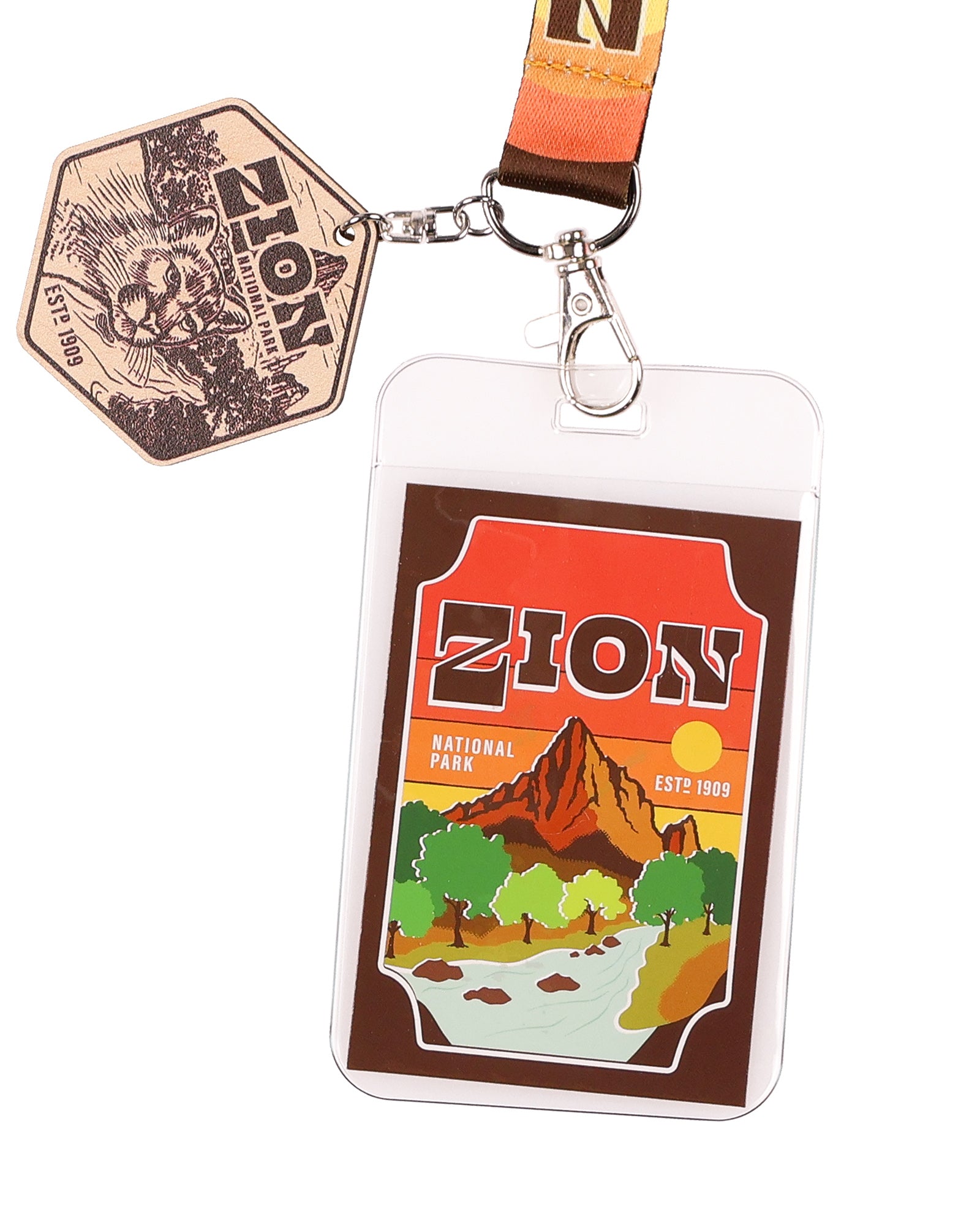 Zion National Park Lanyard ID Badge Holder Breakaway Keychain Wood Charm