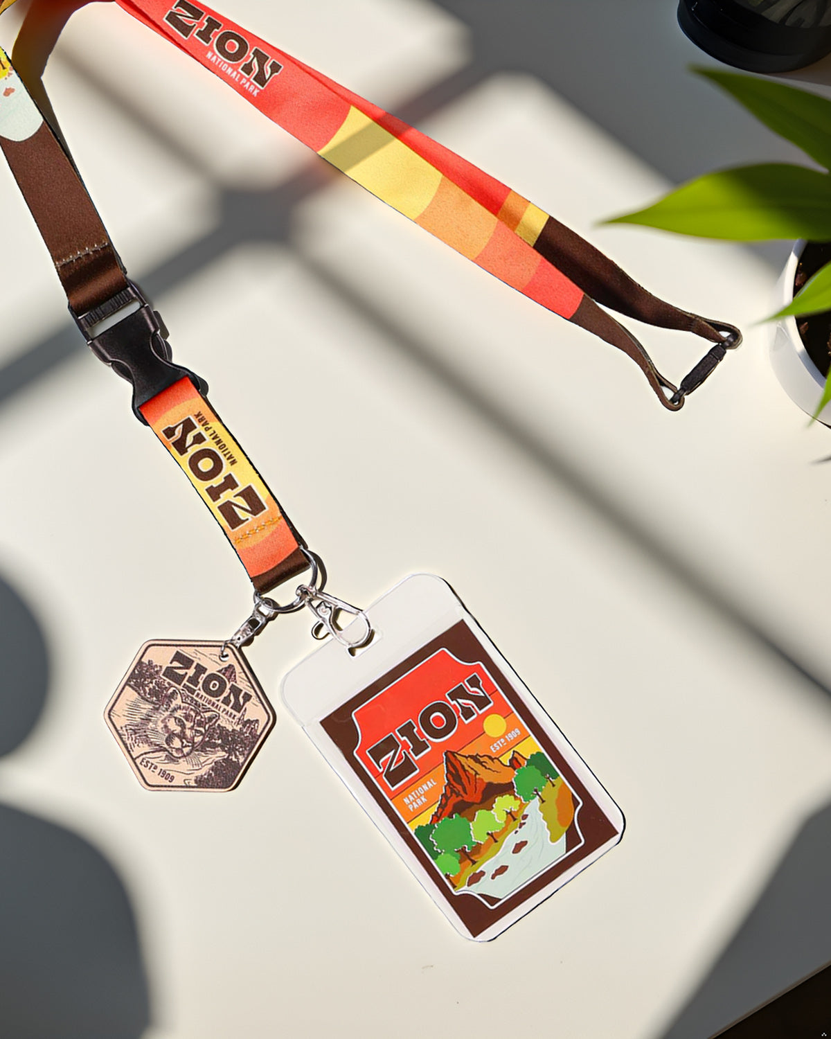 Zion National Park Lanyard ID Badge Holder Breakaway Keychain Wood Charm