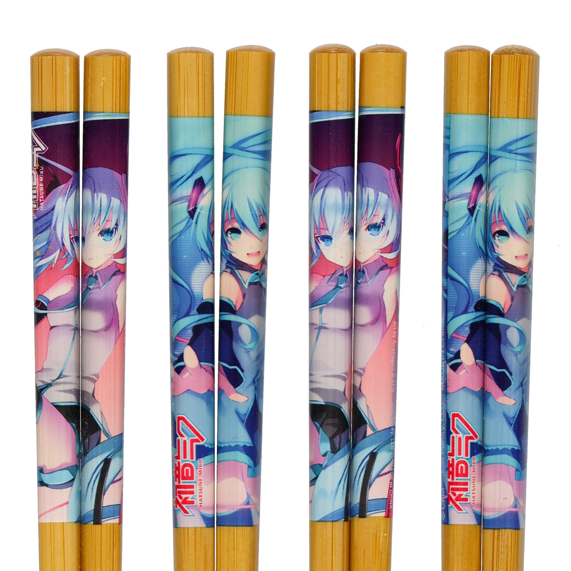 Hatsune Miku Chopsticks Virtual Pop Star Designs Reusable Bamboo Set, 4-Pack
