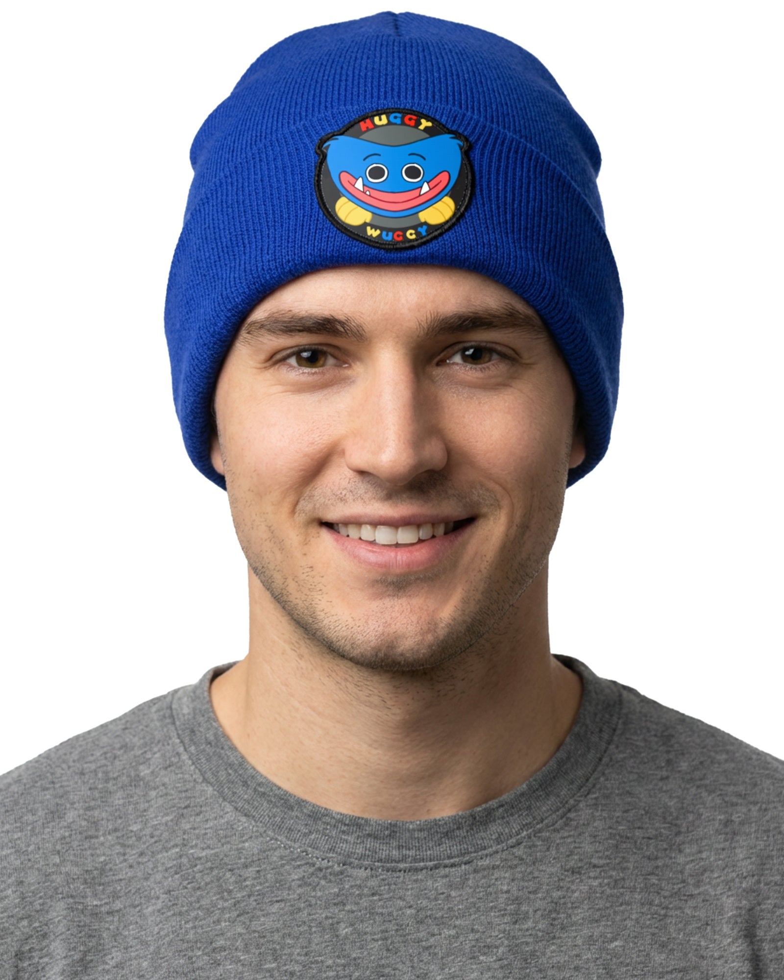Poppy Playtime Huggy Wuggy Embroidered Patch Knit Cuff Beanie Hat