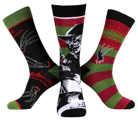 A Nightmare On Elm Street Socks Freddy Krueger Movies Men's 3 Pack Crew Socks