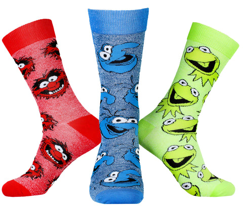 Disney The Muppets Kermit Gonzo Animal 3 Pair Men's Crew Socks