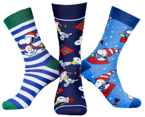 Peanuts Snoopy Holiday Themed 3 Pack Adult Mid-Calf Crew Socks