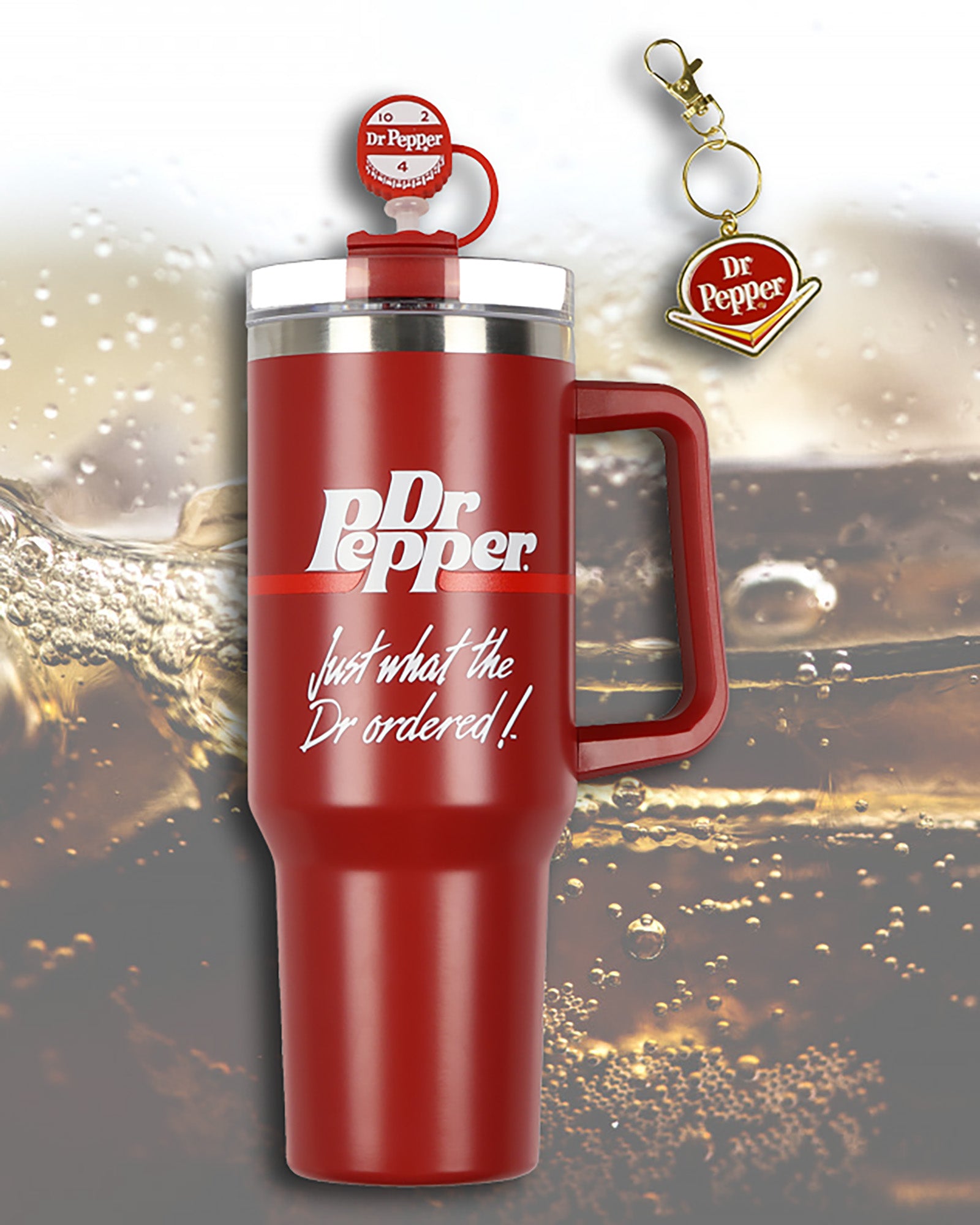 Dr Pepper 30-oz Stainless Steel Tumbler Set Straw Topper Keychain Insulated Mug
