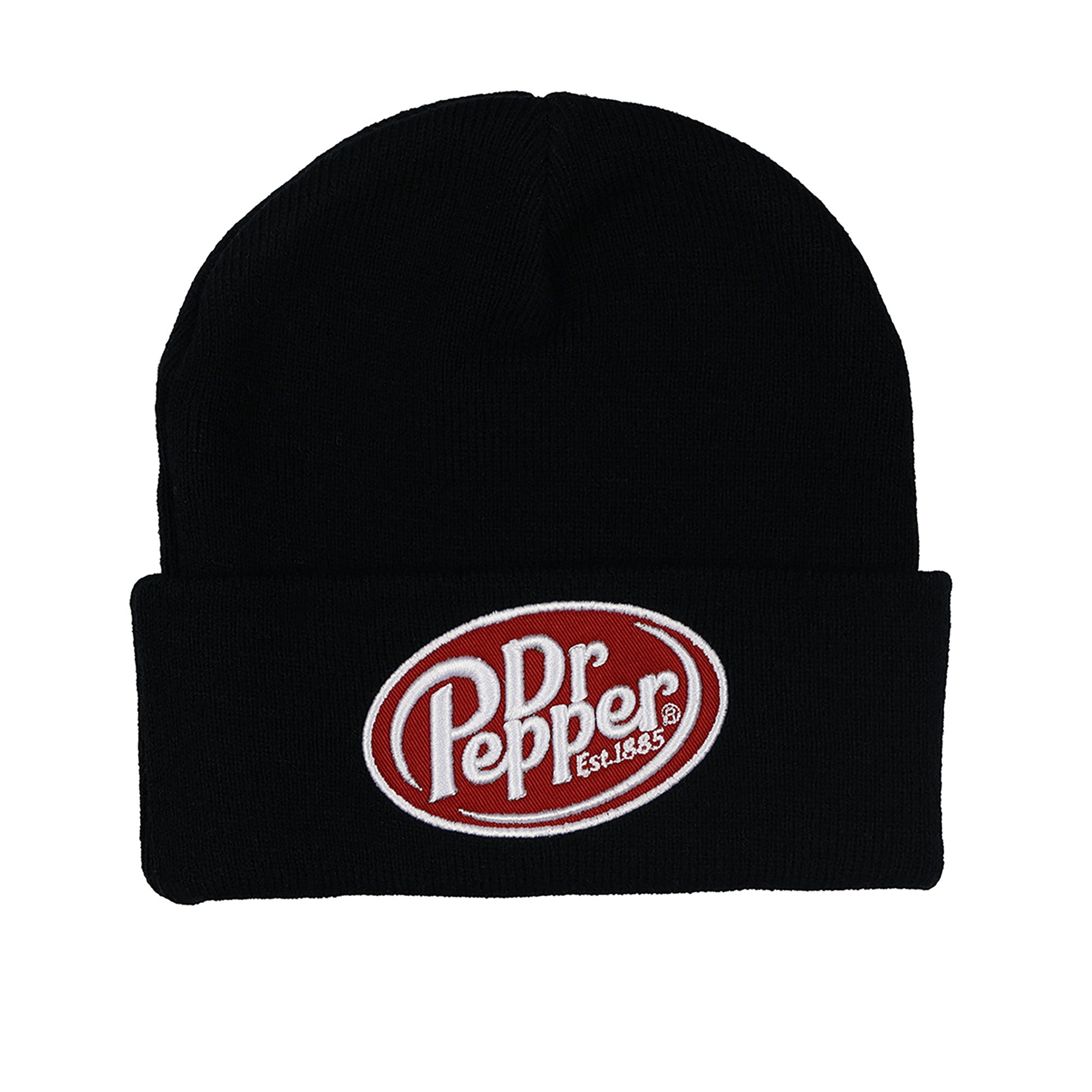 Dr Pepper Beanie Black Knit Fold Cuff Hat with Embroidered Logo OSFM Adult
