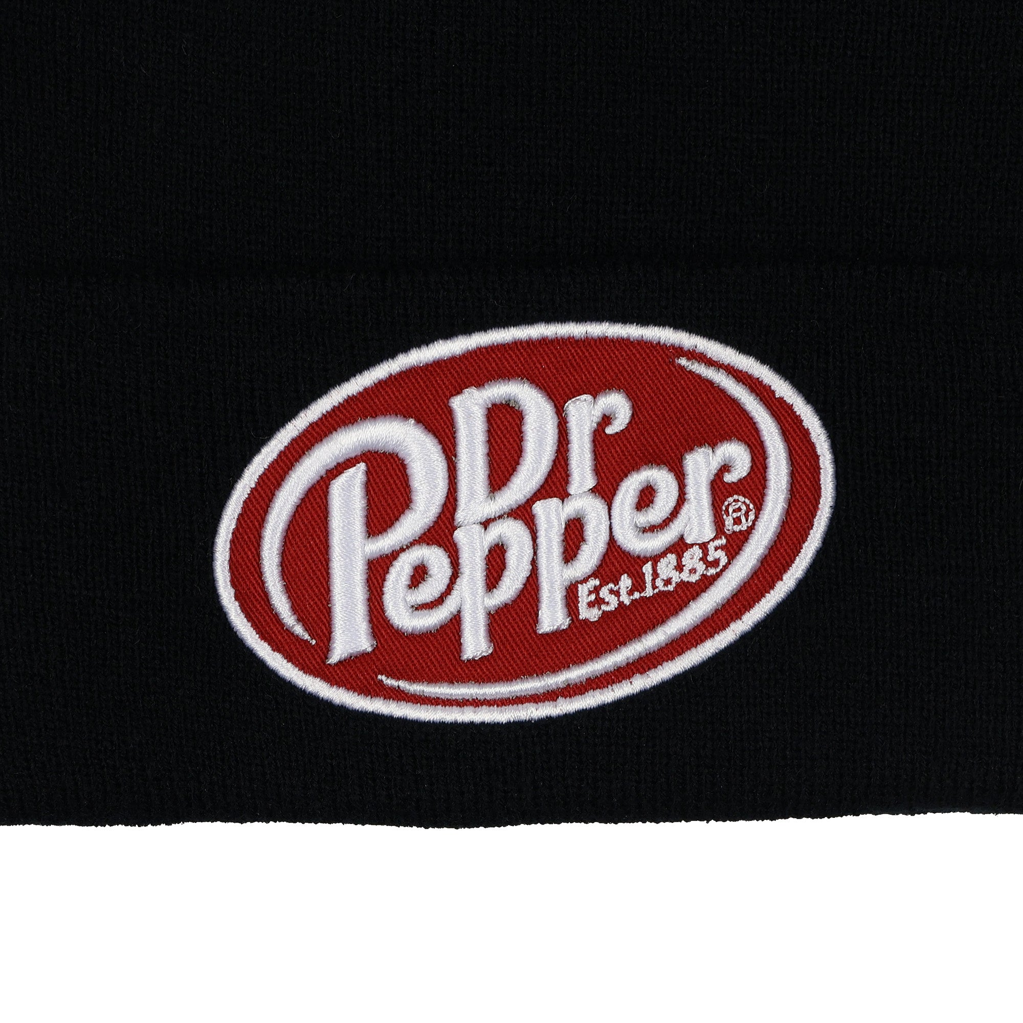Dr Pepper Beanie Black Knit Fold Cuff Hat with Embroidered Logo OSFM Adult