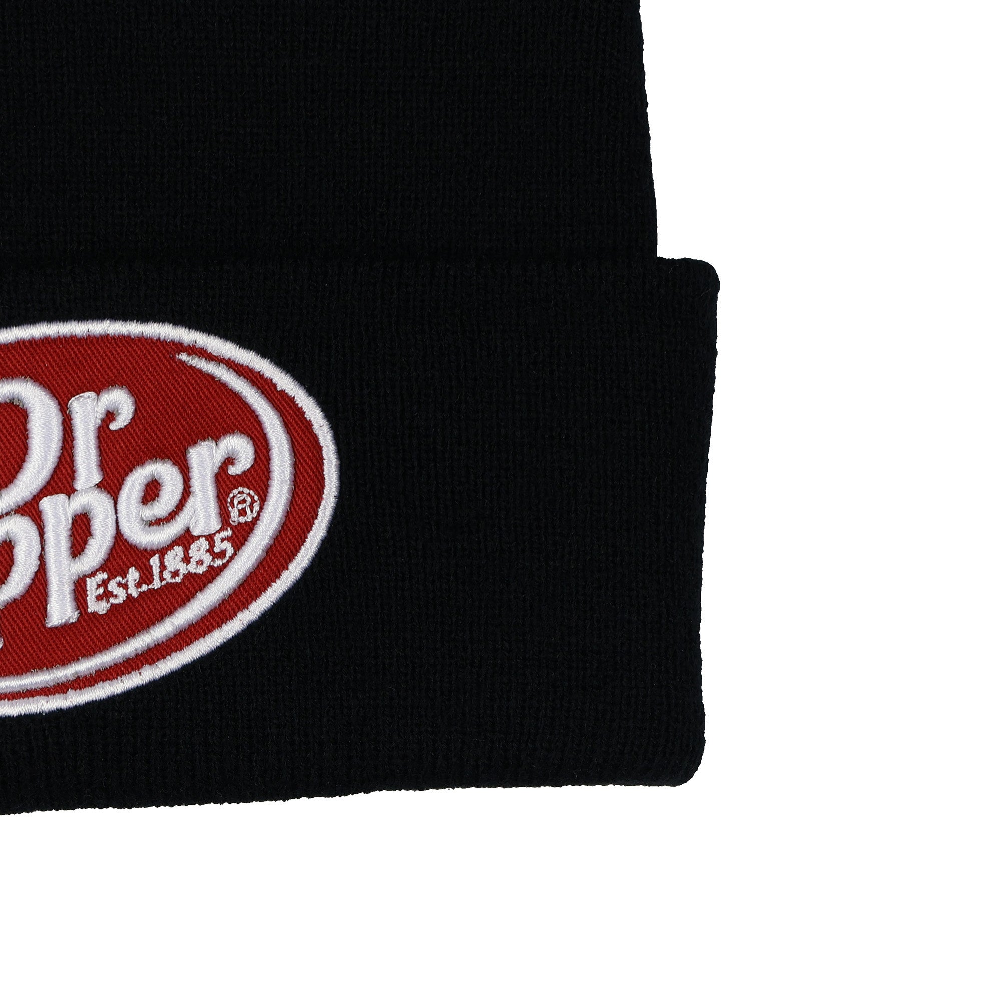 Dr Pepper Beanie Black Knit Fold Cuff Hat with Embroidered Logo OSFM Adult