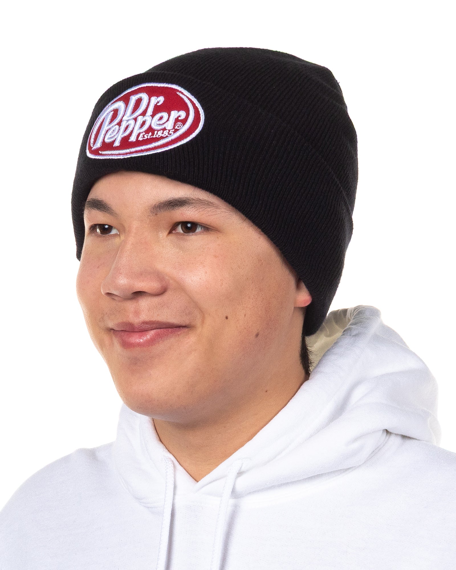 Dr Pepper Beanie Black Knit Fold Cuff Hat with Embroidered Logo OSFM Adult