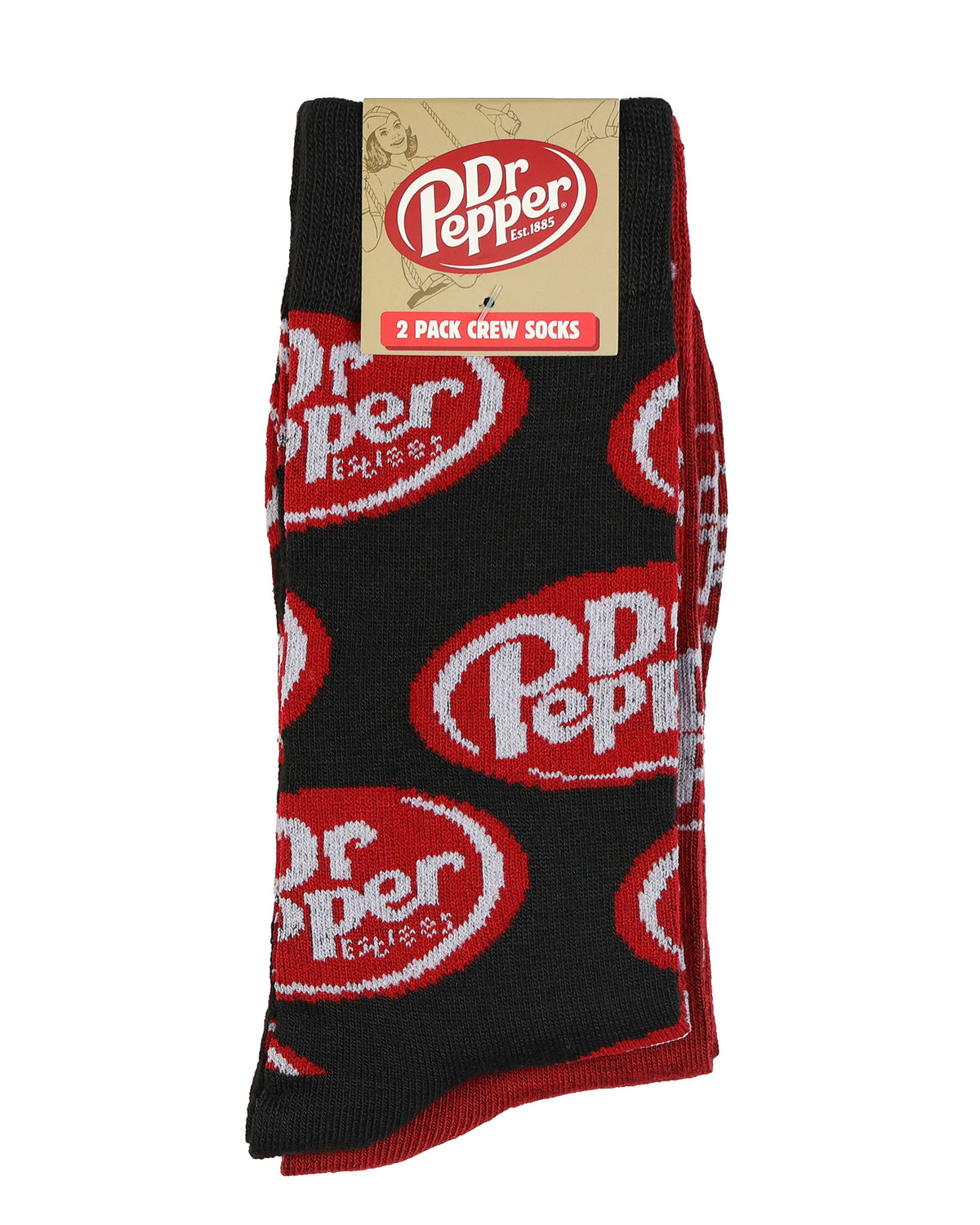 Dr. Pepper Socks Contrasting Logo Design 2-Pack Adult Mid-Calf Crew Socks