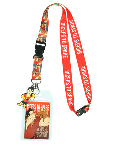 Disney Beauty and The Beast Gaston Biceps to Spare Lanyard with ID Badge Holder