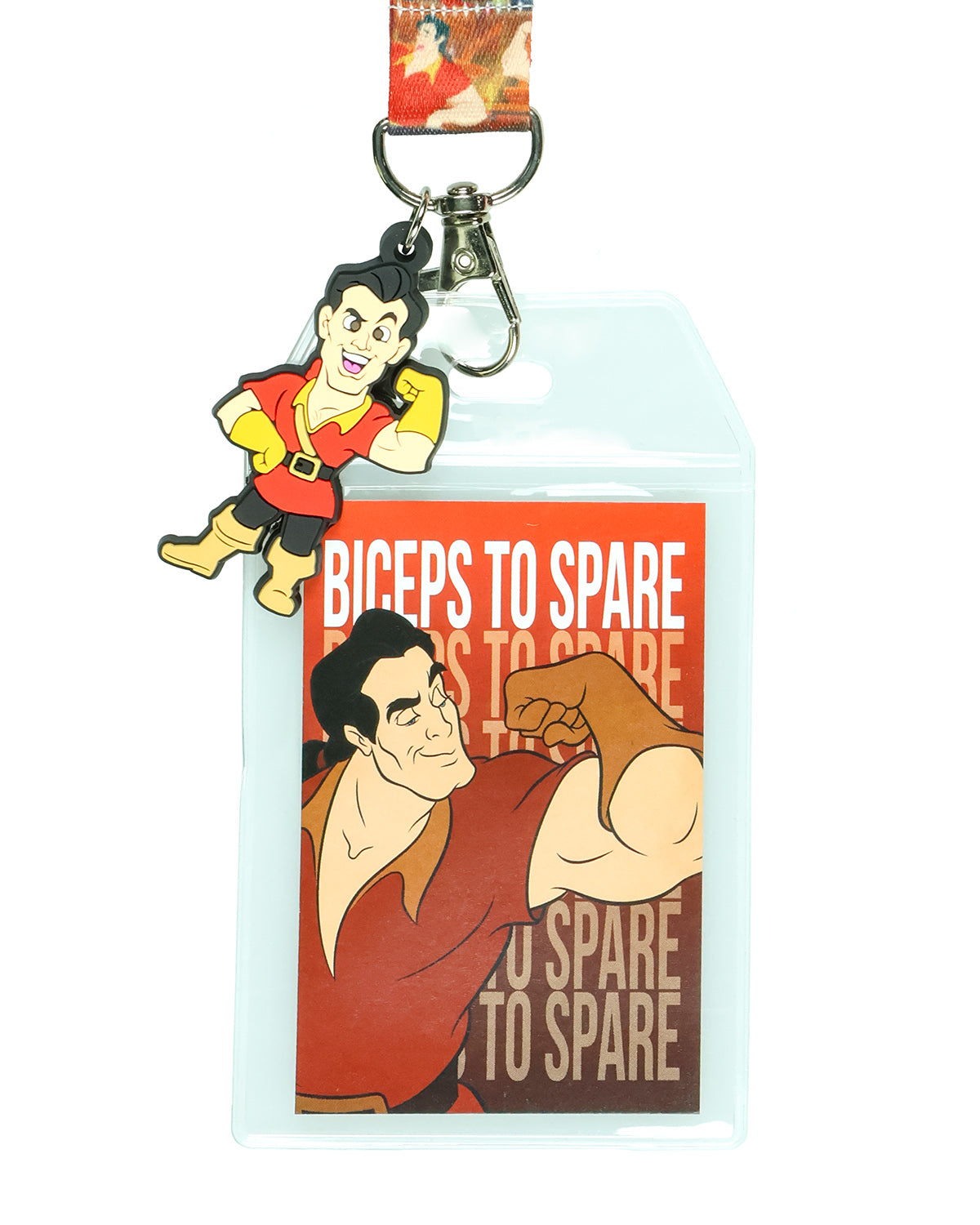 Disney Beauty and The Beast Gaston Biceps to Spare Lanyard with ID Badge Holder