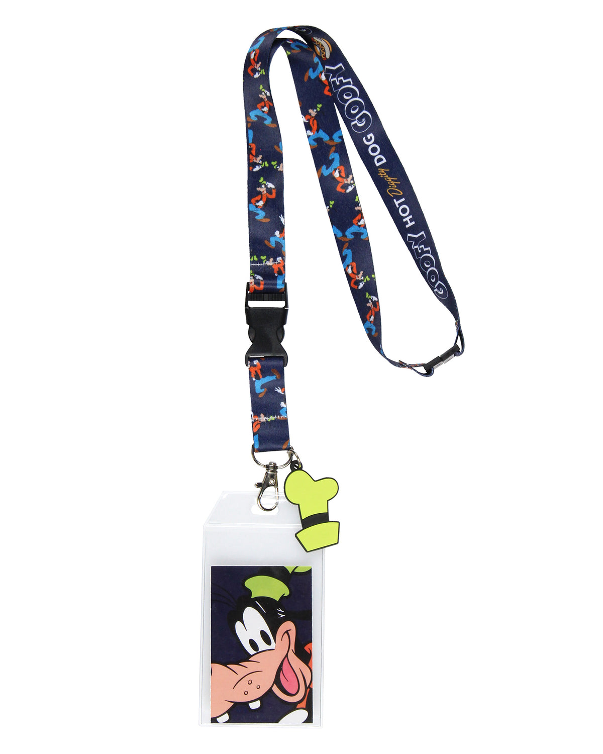 Disney Hot Diggity Dog Goofy Lanyard with Clear ID Badge Holder and Charm