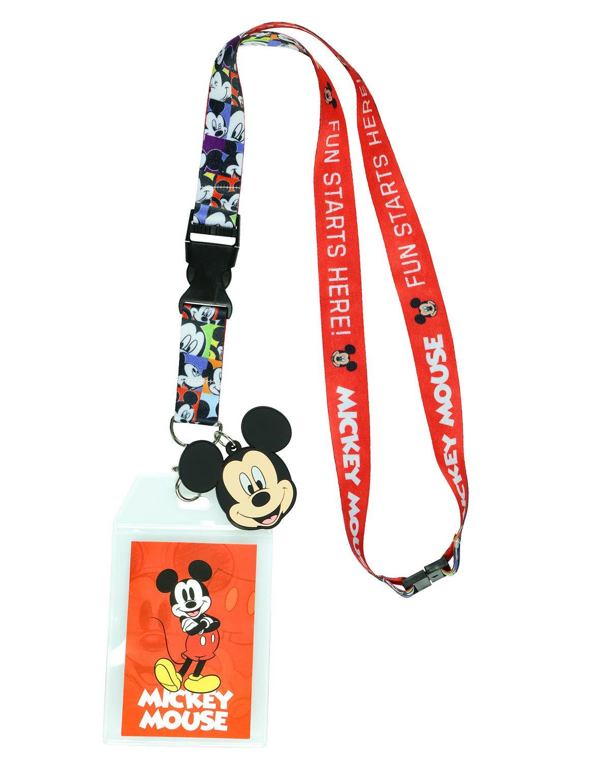 Disney Mickey Mouse Fun Starts Here Lanyard with ID Badge Holder and Charm