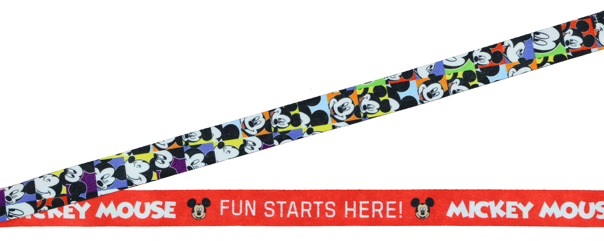 Disney Mickey Mouse Fun Starts Here Lanyard with ID Badge Holder and Charm