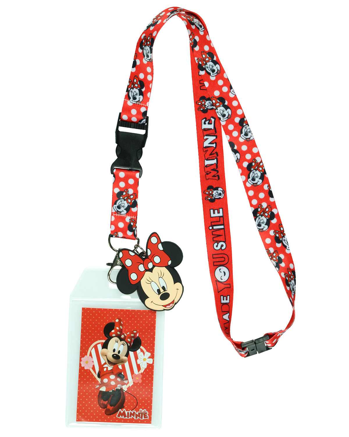 Disney Minnie Mouse Made You Smile Lanyard with ID Holder and Charm