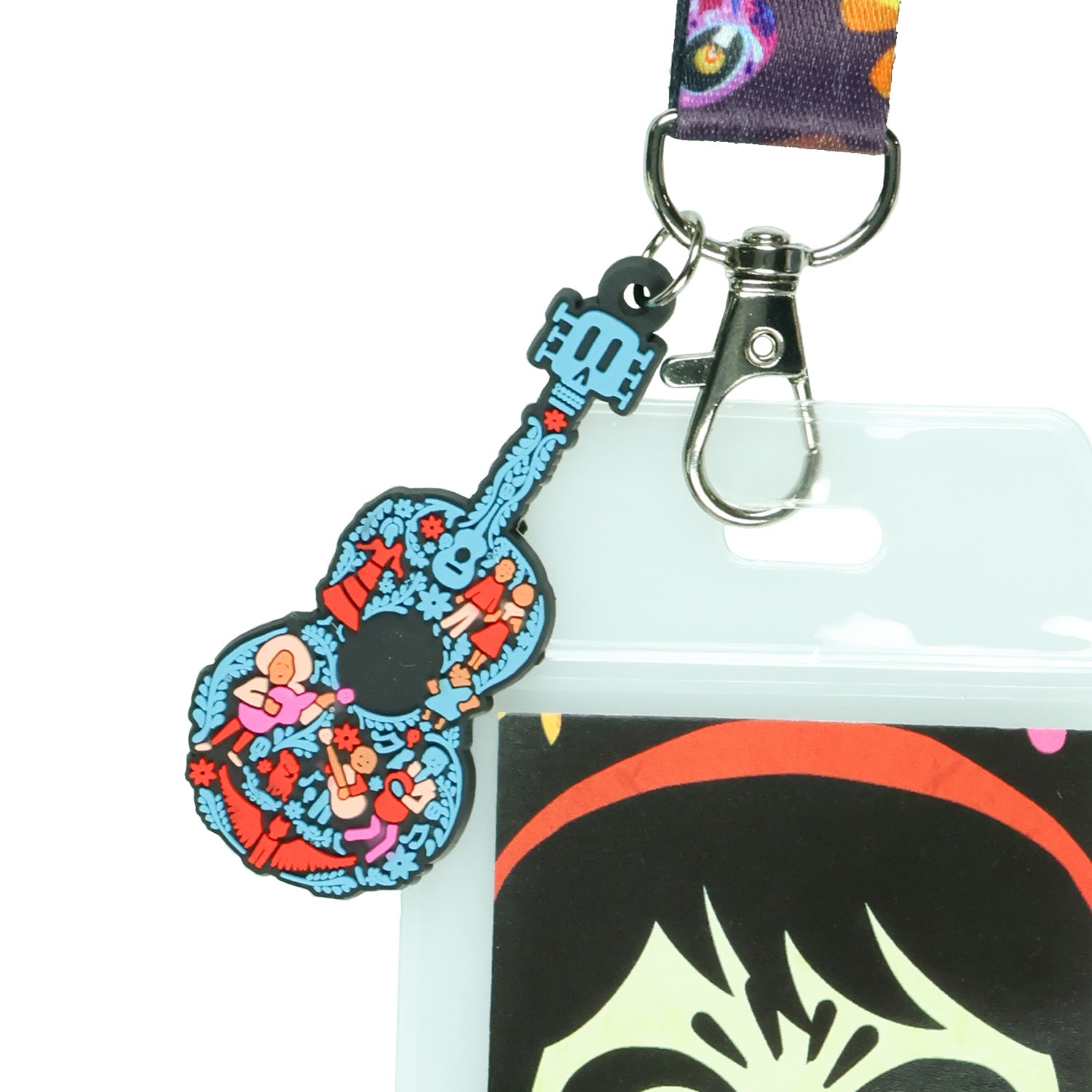 Disney Coco Good Vibes Only Lanyard with ID Holder and 2.5" Rubber Guitar Charm