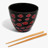 Naruto Shippuden Akatsuki Red Clouds Ramen Bowl W Reusable Bamboo Chopsticks
