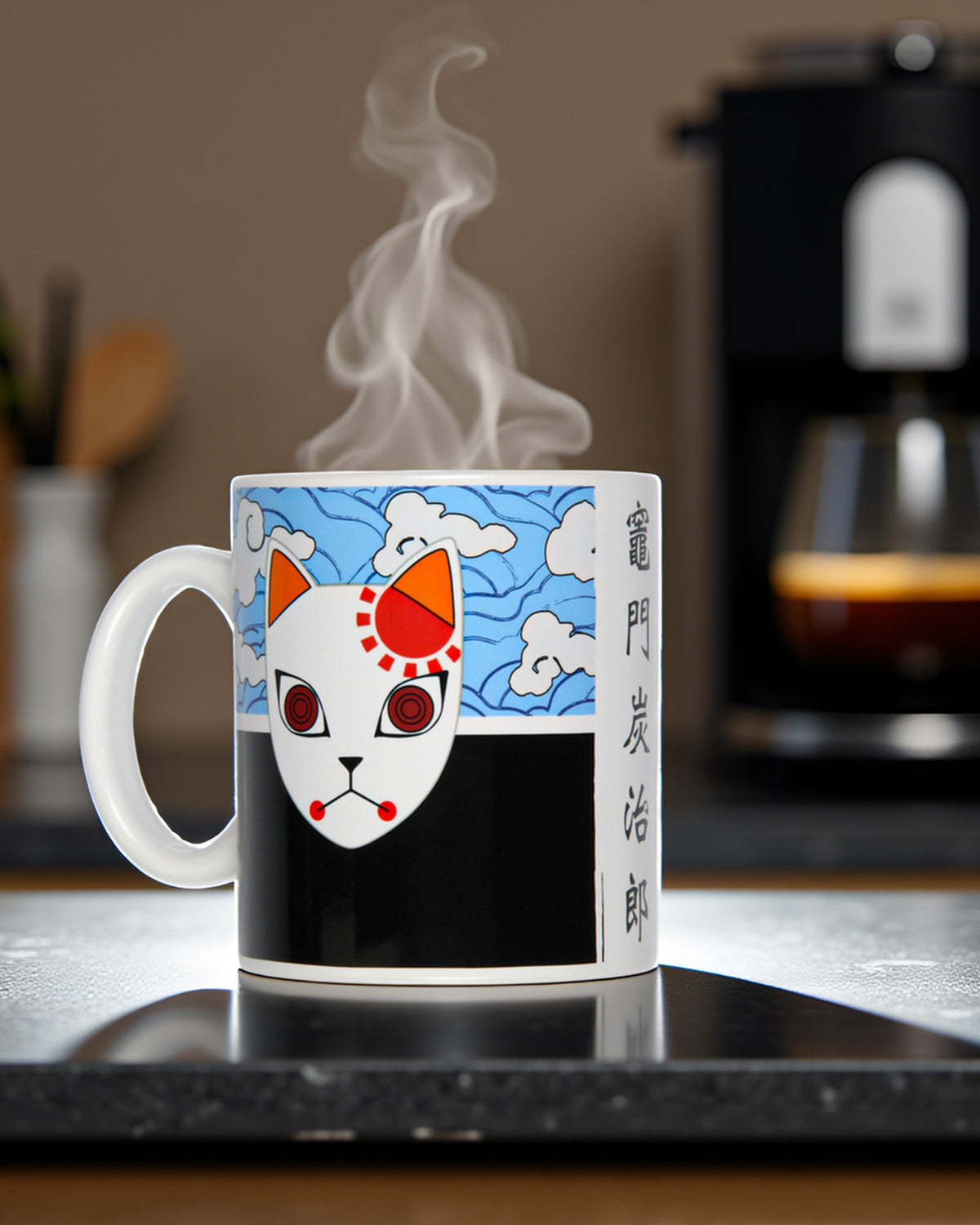 Demon Slayer Manga Anime Kitsune Fox Mask 16 OZ. Ceramic Coffee Mug Tea Cup