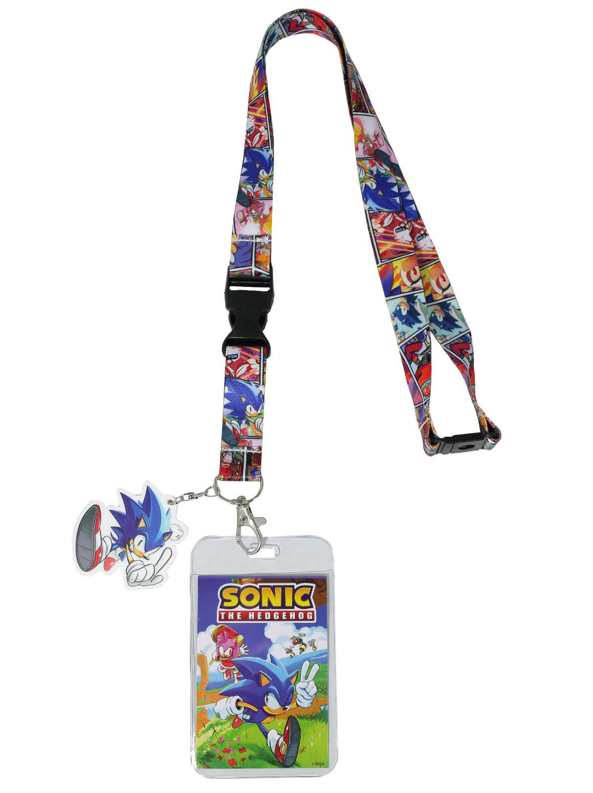 Sonic the Hedgehog Comic Strip ID Badge Holder Breakaway Lanyard w/ Charm
