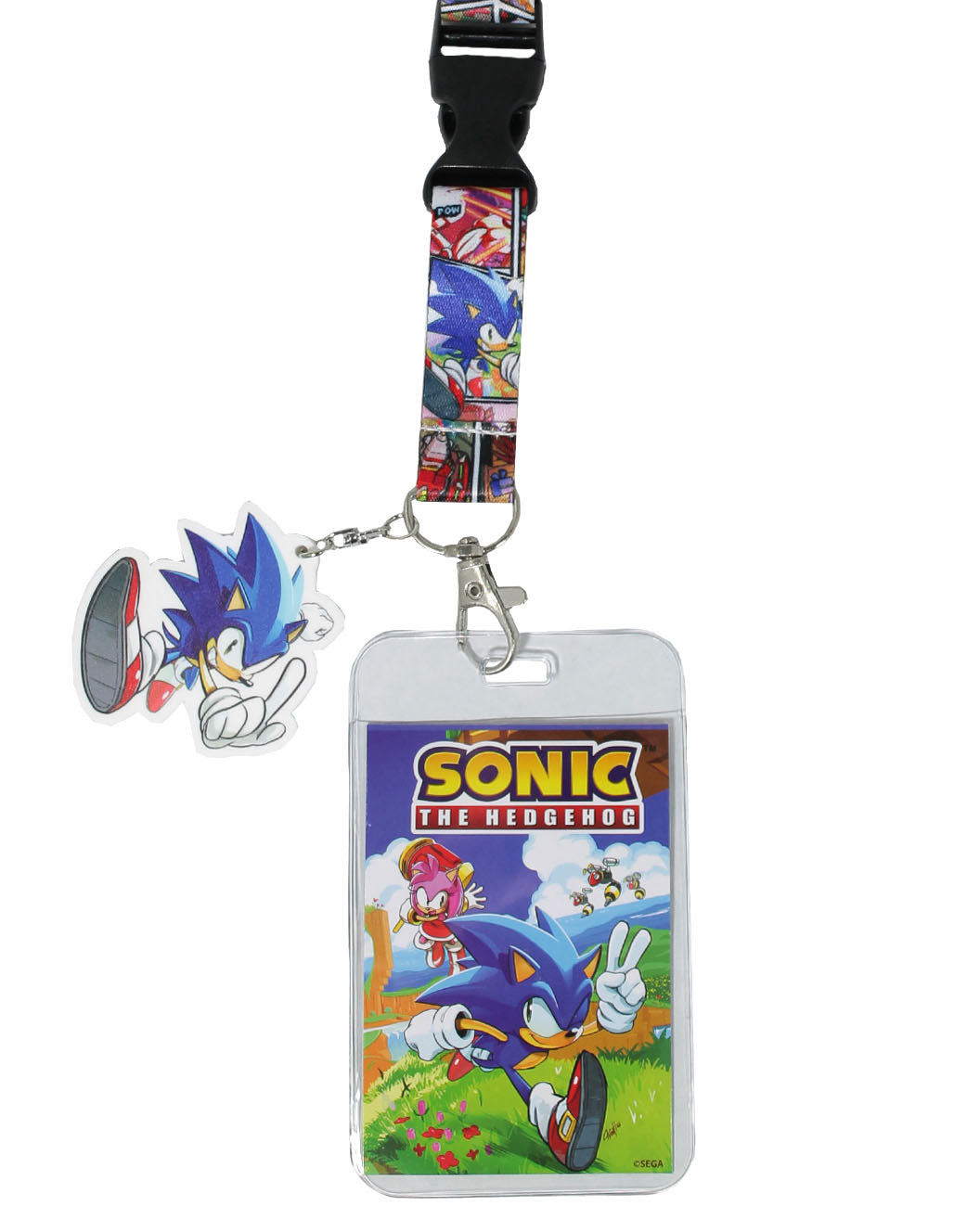 Sonic the Hedgehog Comic Strip ID Badge Holder Breakaway Lanyard w/ Charm