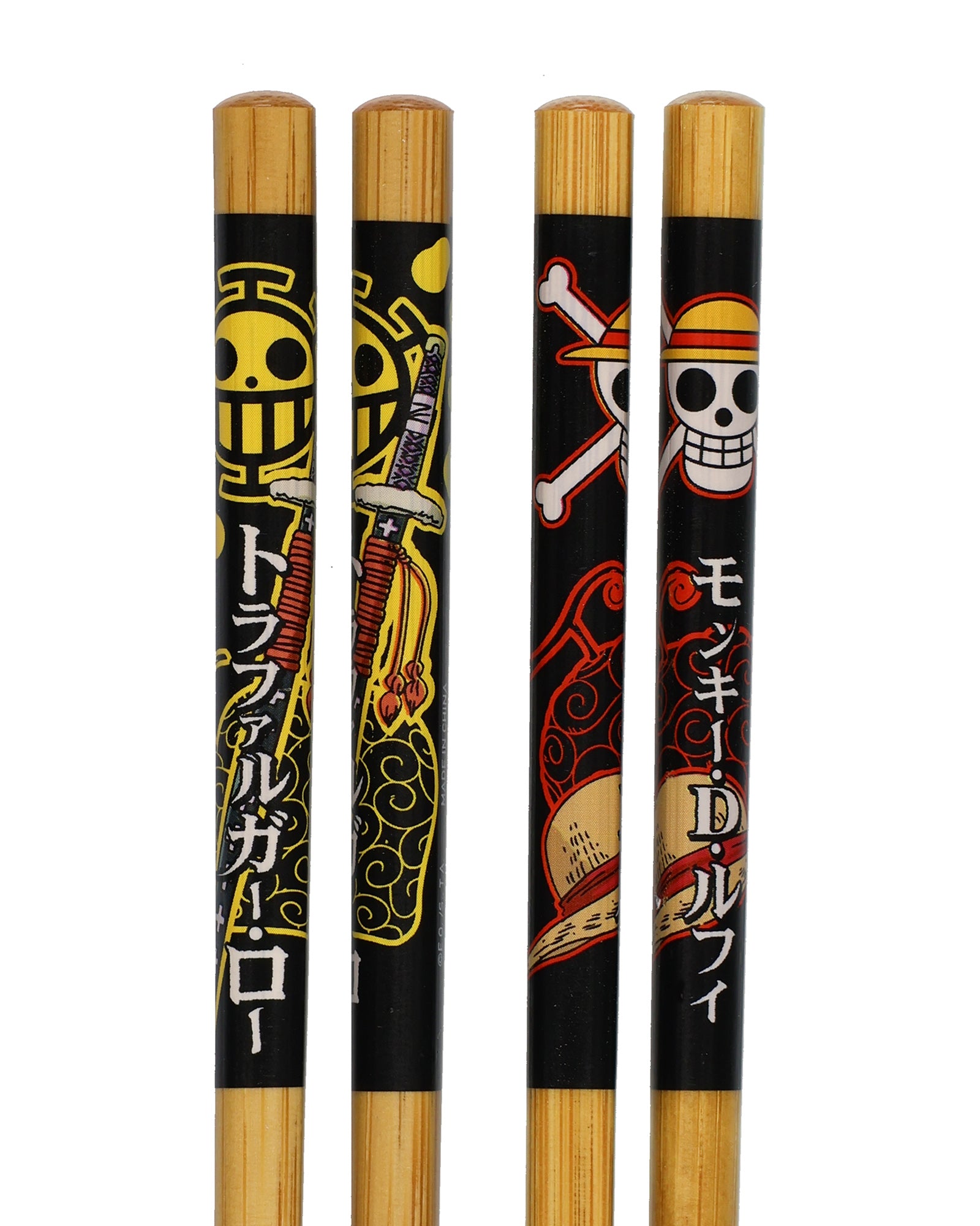 One Piece Chopsticks Straw Hat Pirates Designs Reusable Bamboo Set, 2 Pack