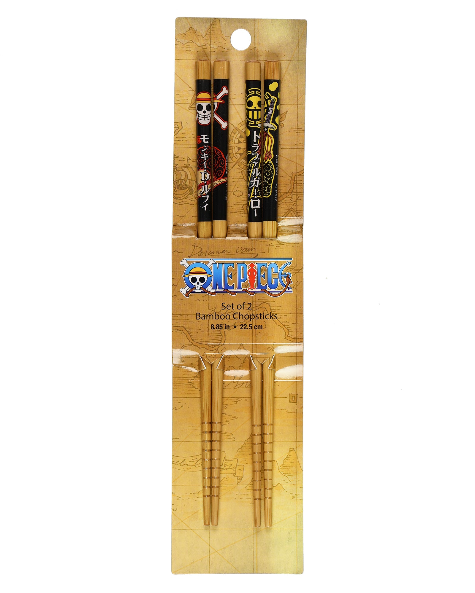 One Piece Chopsticks Straw Hat Pirates Designs Reusable Bamboo Set, 2 Pack