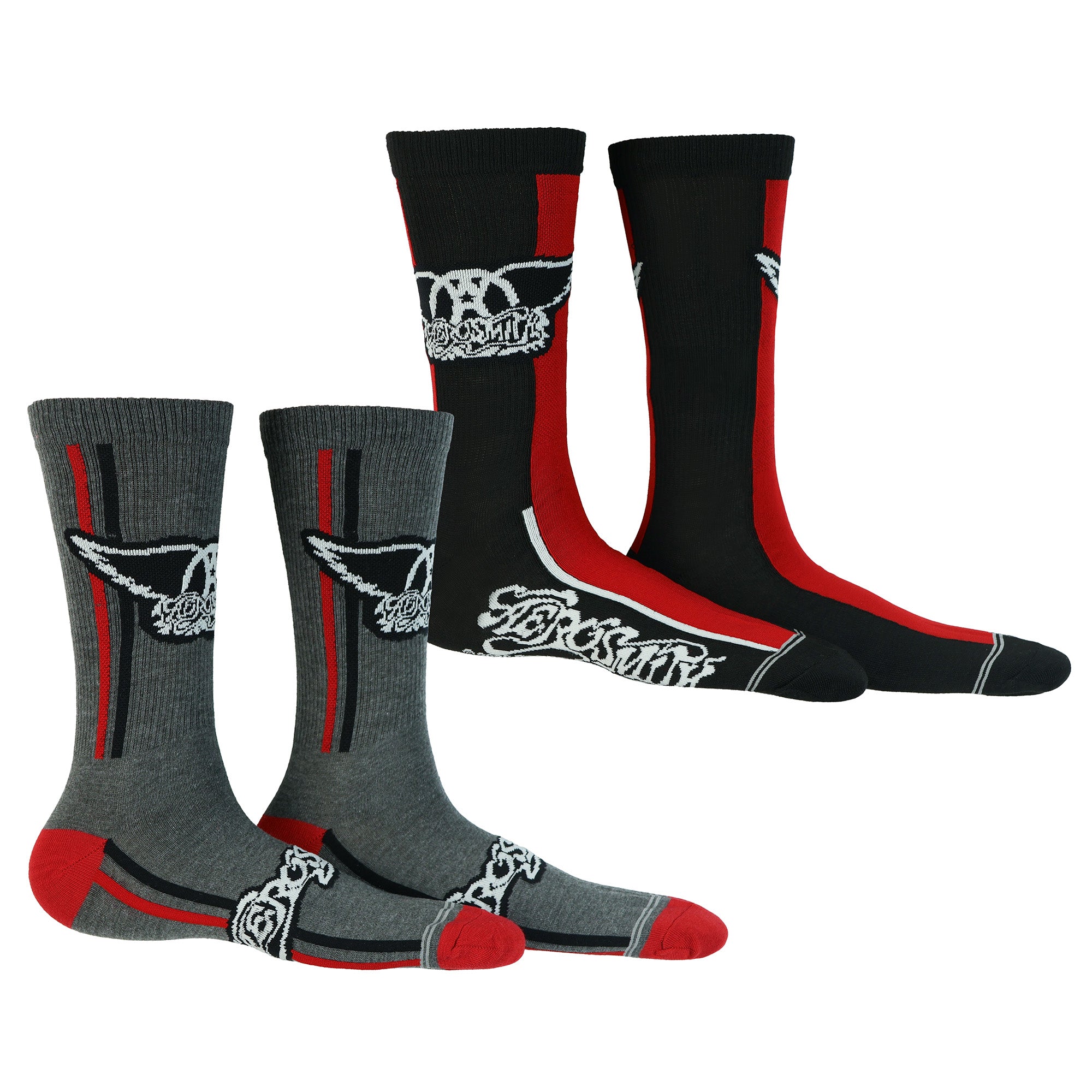 Aerosmith Crew Socks Men's Logo Stripe Design 2 Pair Adult Mid-Calf OSFM