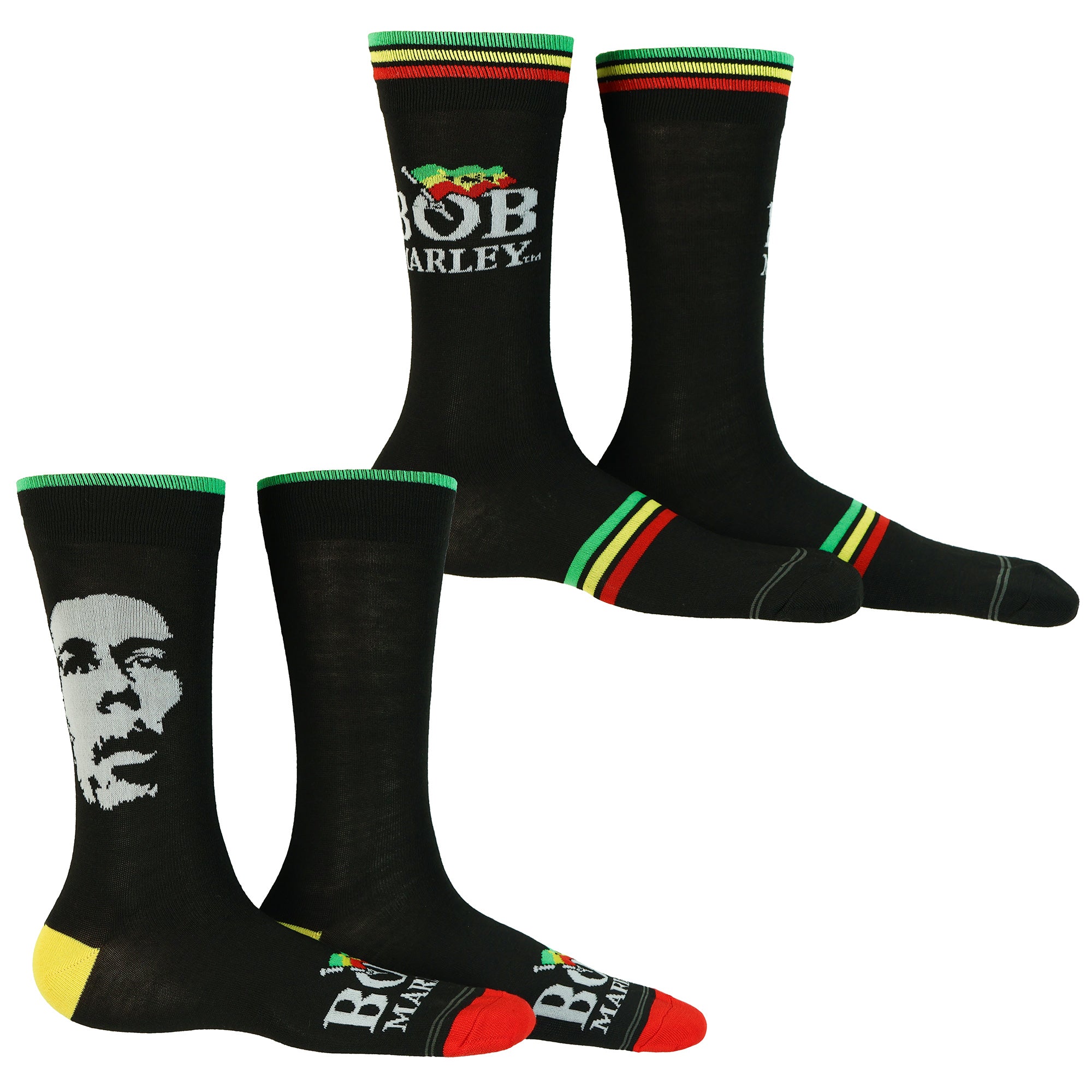 Bob Marley Crew Socks Men's Portrait Logo Graphic Design 2-Pack Shoe Size 7-12