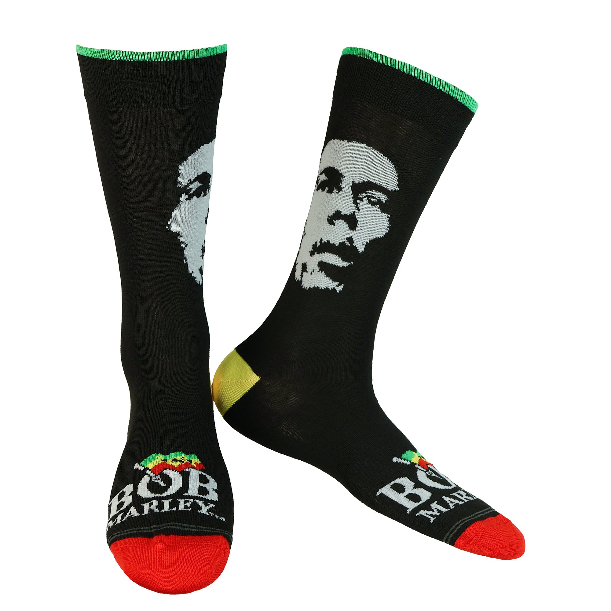 Bob Marley Crew Socks Men's Portrait Logo Graphic Design 2-Pack Shoe Size 7-12