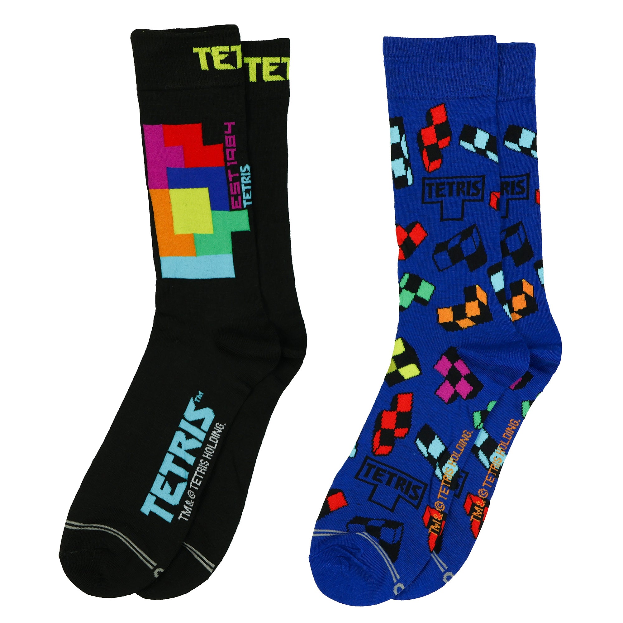 Tetris Socks Men's Block Logo Design 2-Pack Mid-Calf Crew Socks 2 Pair