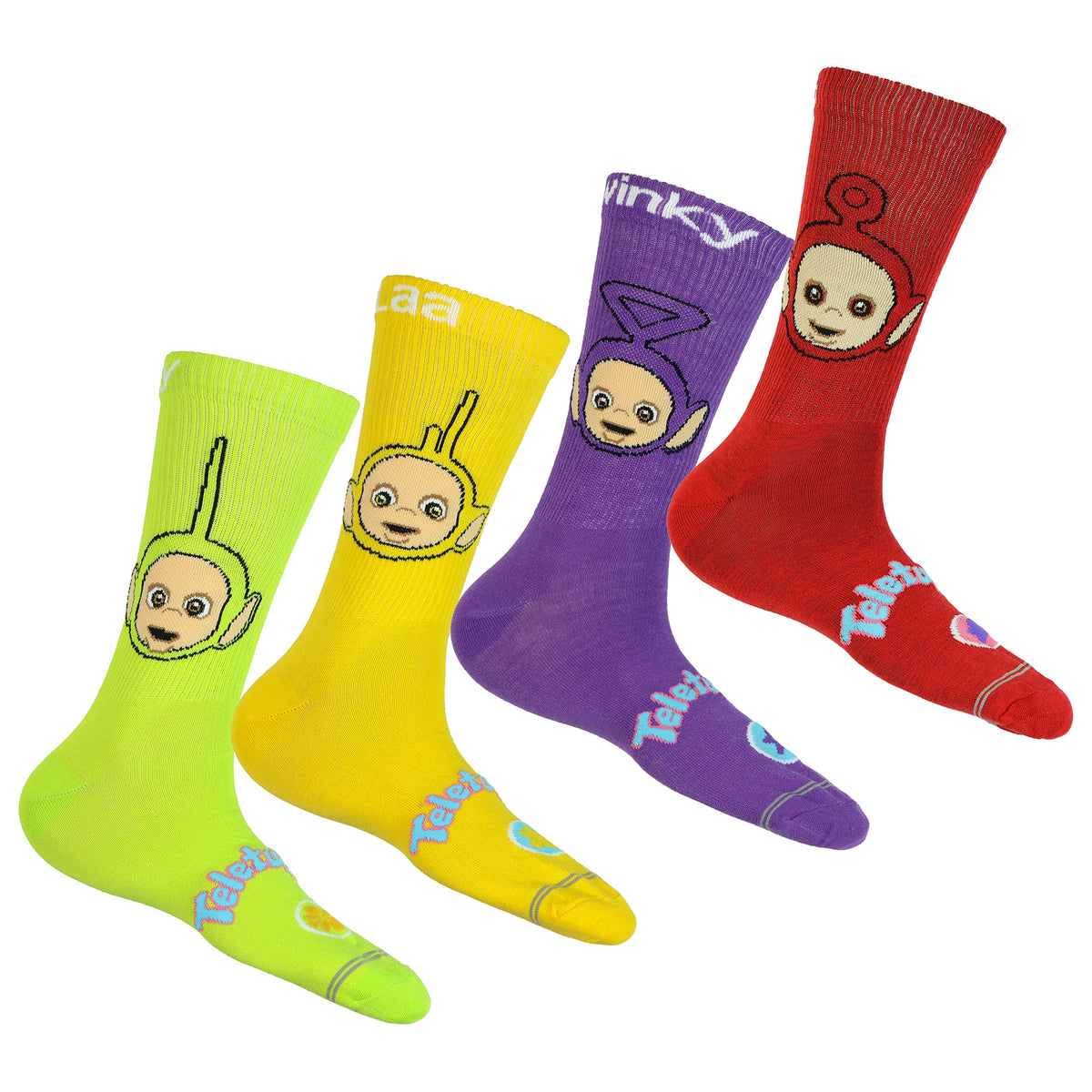 Teletubbies Crew Socks Men's Character Designs 4-Pack Mid-Calf, 4 Pair