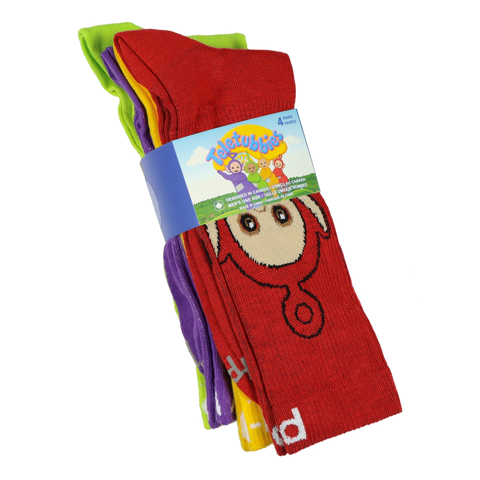 Teletubbies Crew Socks Men's Character Designs 4-Pack Mid-Calf, 4 Pair