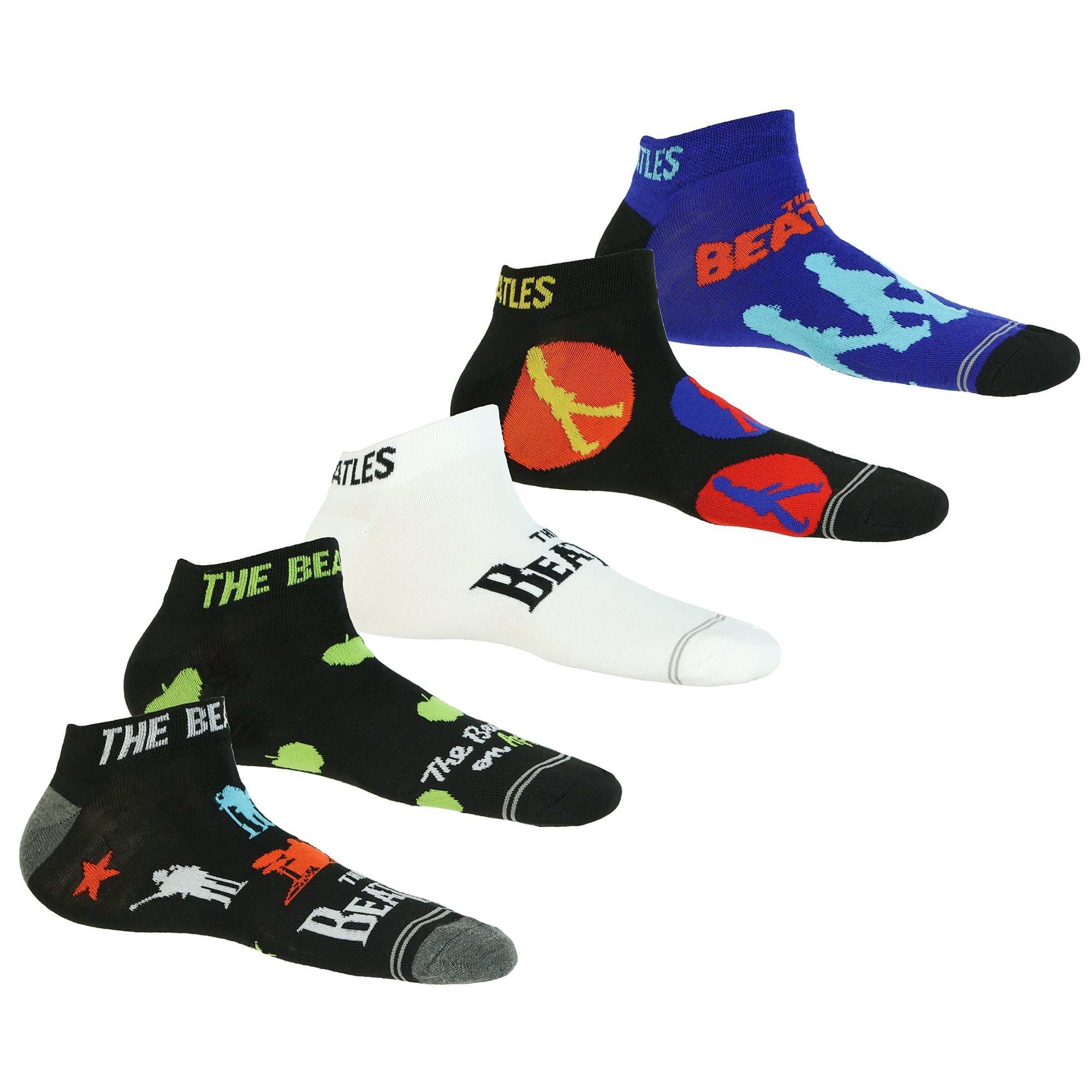The Beatles Men's Assorted Band Designs 5-Pack Low Cut Ankle Socks, 5 Pair