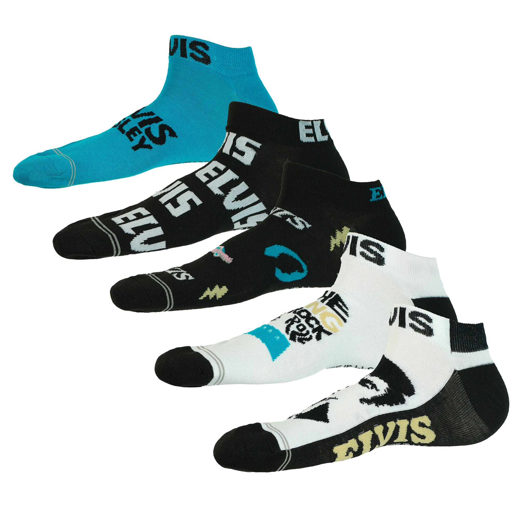 Elvis Presley Socks Men's King Of Rock 5 Pair No Show Sock OSFM