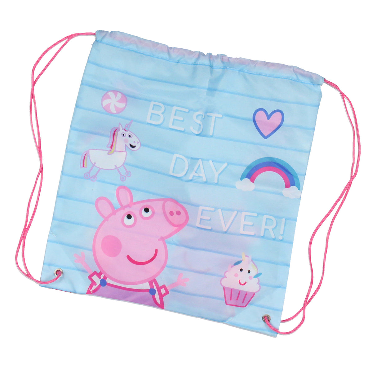 Peppa Pig Backpack Lunch Box Drawstring Bag Keychain Pencil Case 5 Piece Set 16"