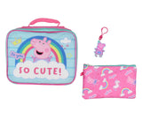 Peppa Pig Backpack Lunch Box Drawstring Bag Keychain Pencil Case 5 Piece Set