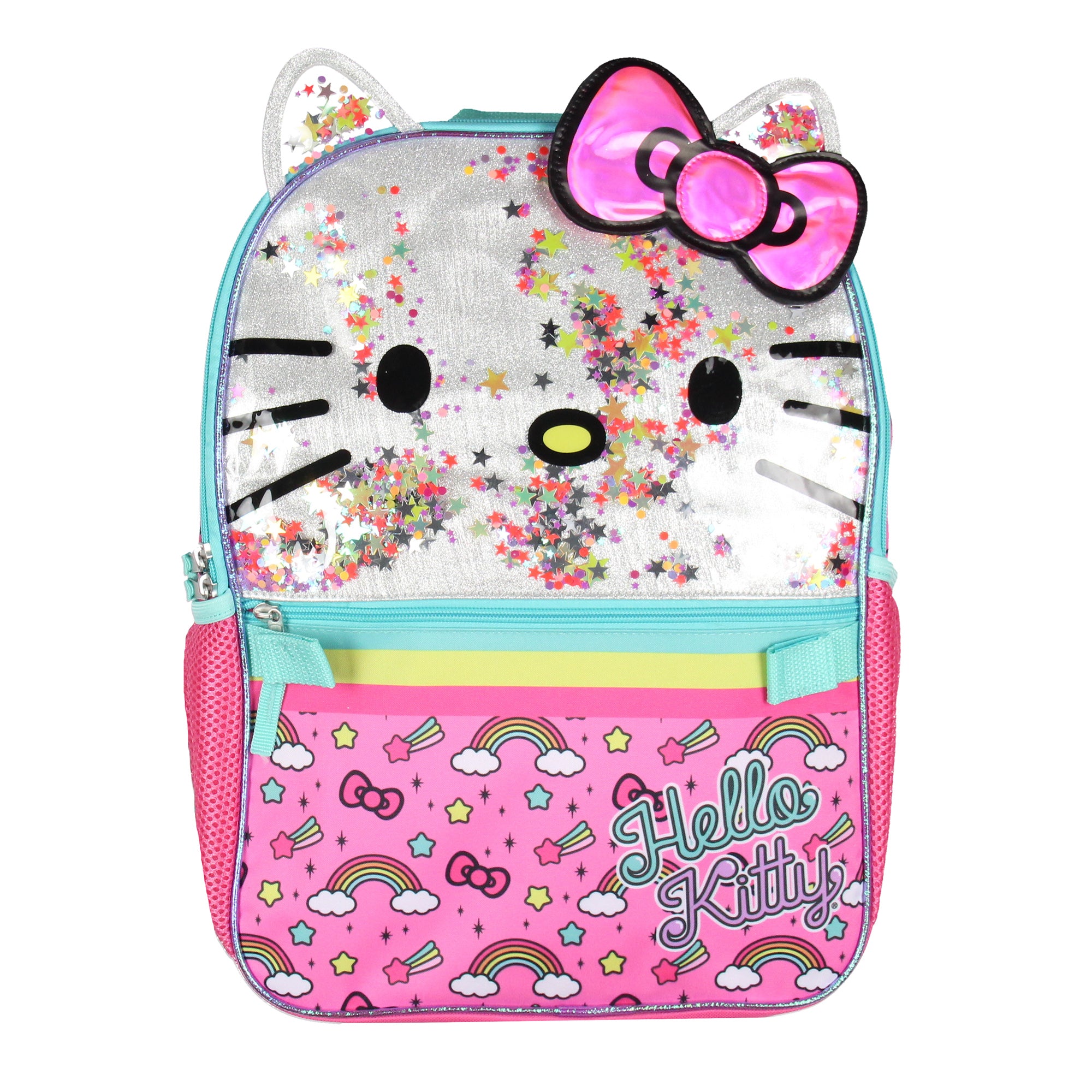 Sanrio Hello Kitty Glitter 2 Piece School Travel Backpack Set For Girls With Lunch Bag 16"