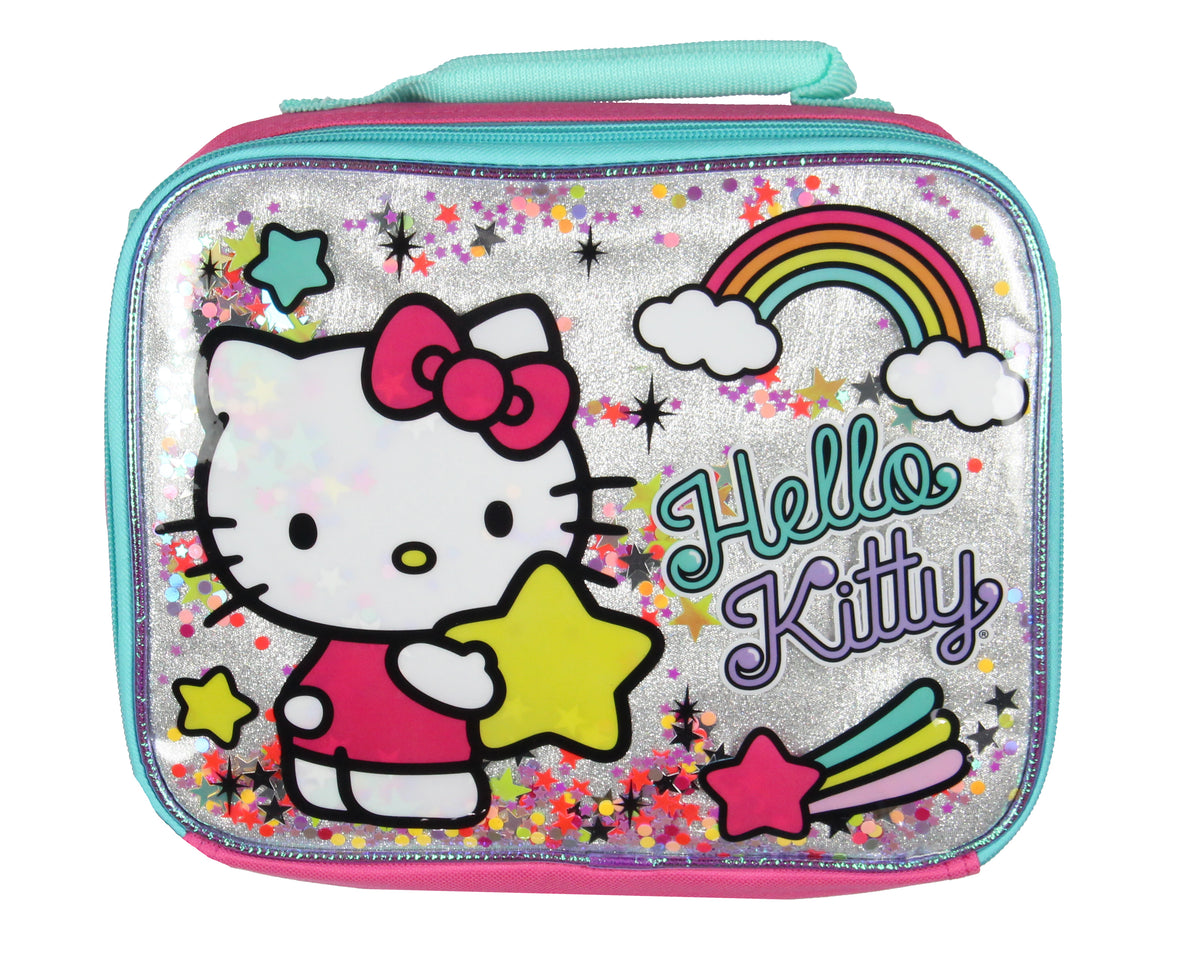 Sanrio Hello Kitty Glitter 2 Piece School Travel Backpack Set For Girls With Lunch Bag 16"