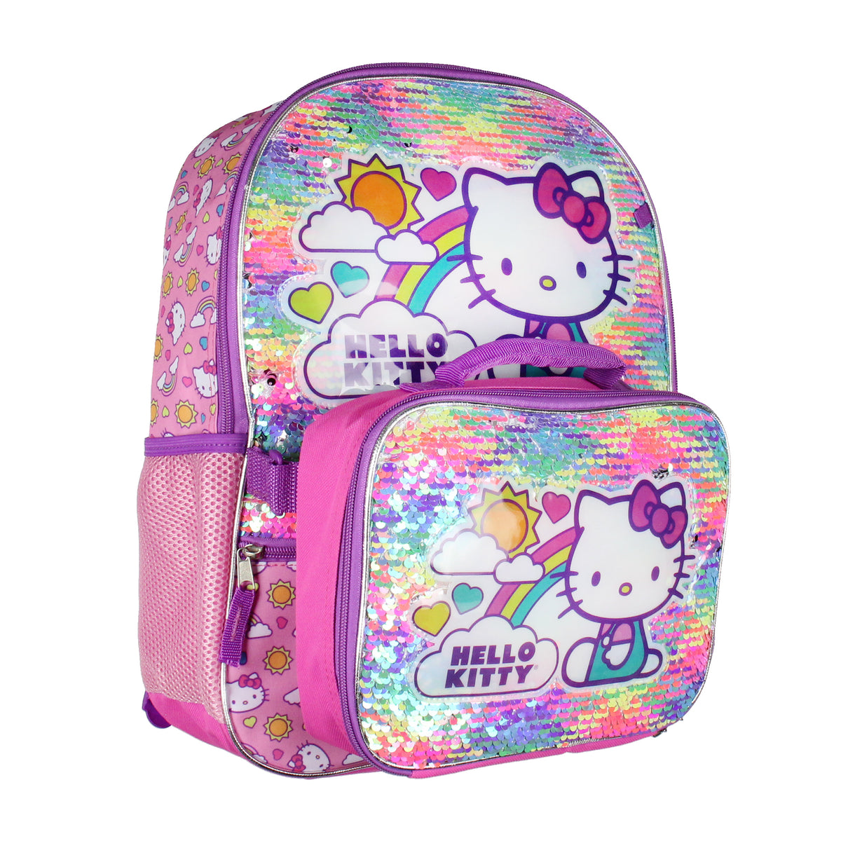 Sanrio Hello Kitty Backpack 5 Piece Set Lunch Bag Cinch Bag Gadget Case Water Bottle 16"