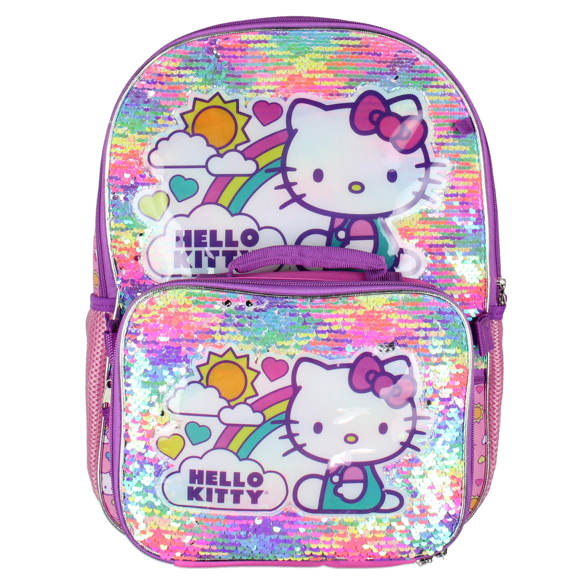Sanrio Hello Kitty Backpack 5 Piece Set Lunch Bag Cinch Bag Gadget Case Water Bottle 16"