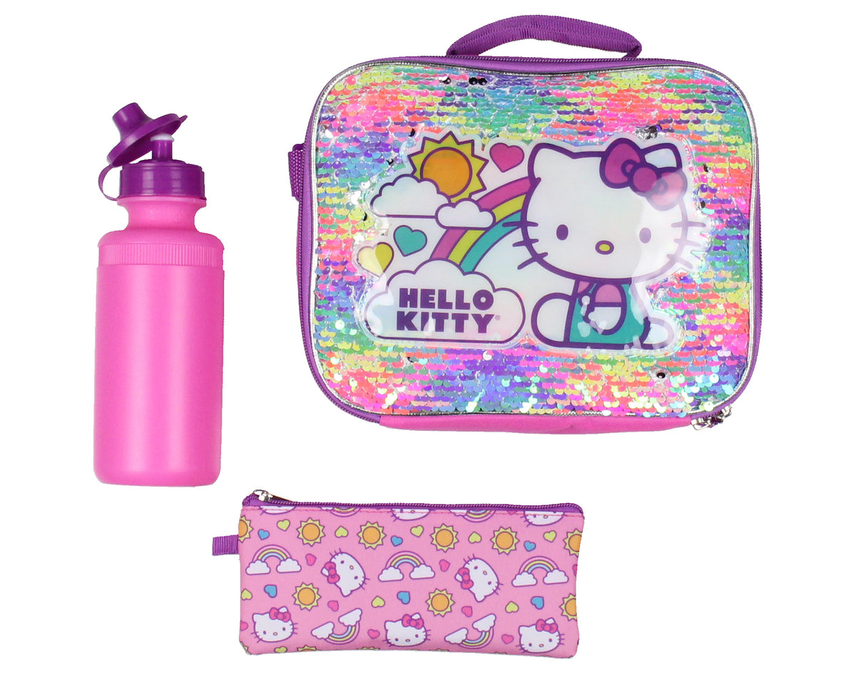 Sanrio Hello Kitty Backpack 5 Piece Set Lunch Bag Cinch Bag Gadget Case Water Bottle 16"