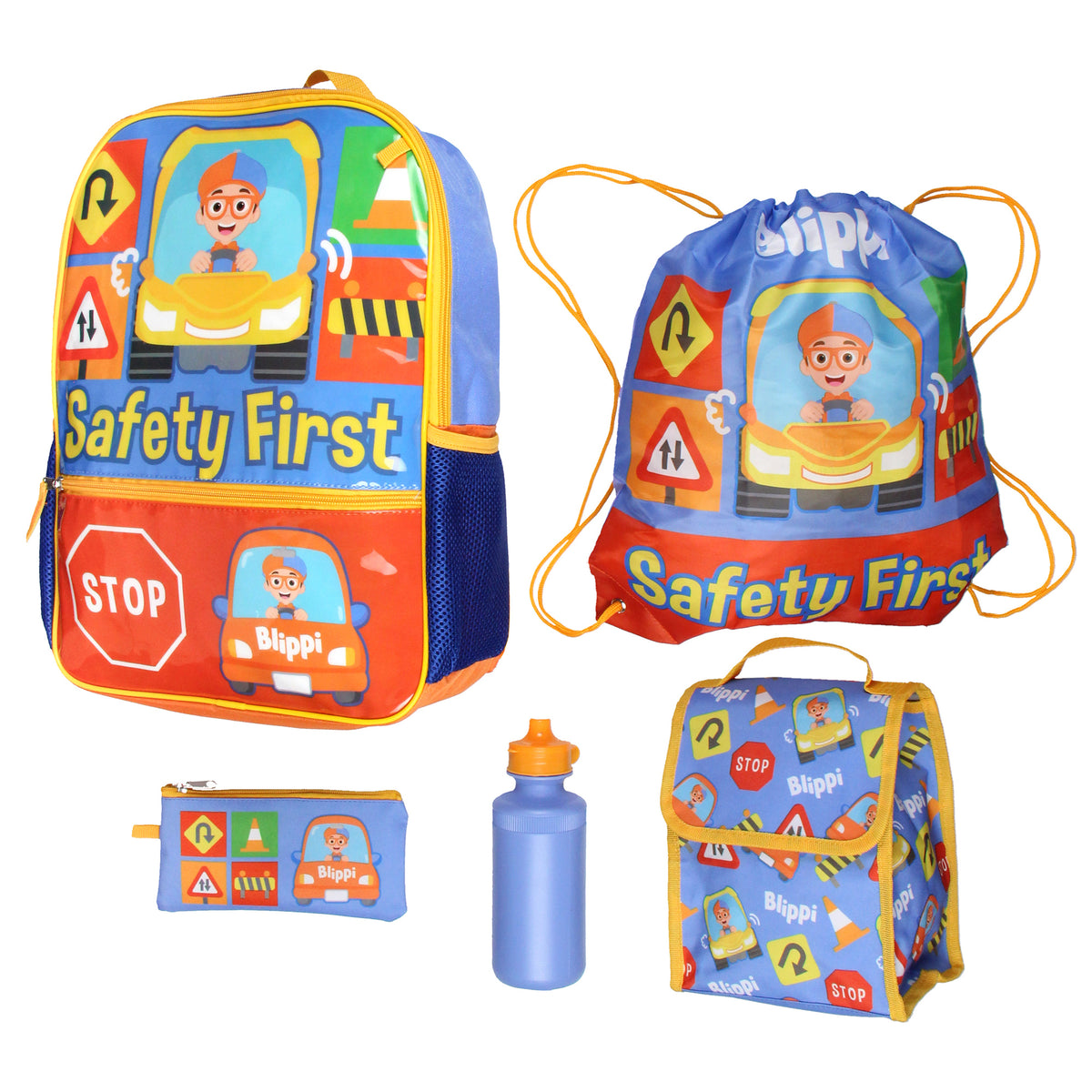 Blippi Backpack Safety First Kids Travel Backpack 5 Pc Set With Lunch Box 16"