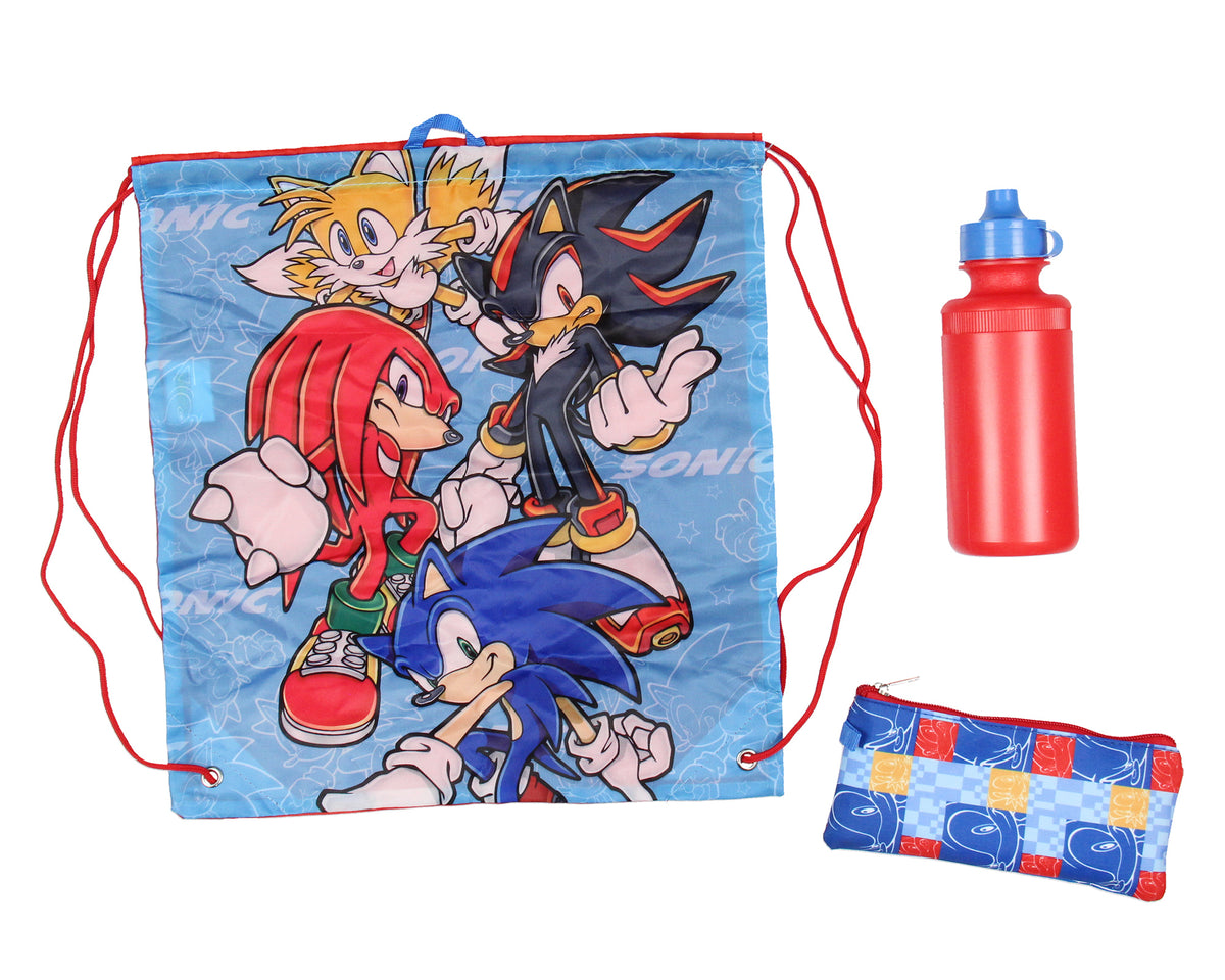 Sonic The Hedgehog Backpack 16" Fast Molded Lunch Cinch Bag 5PC Set