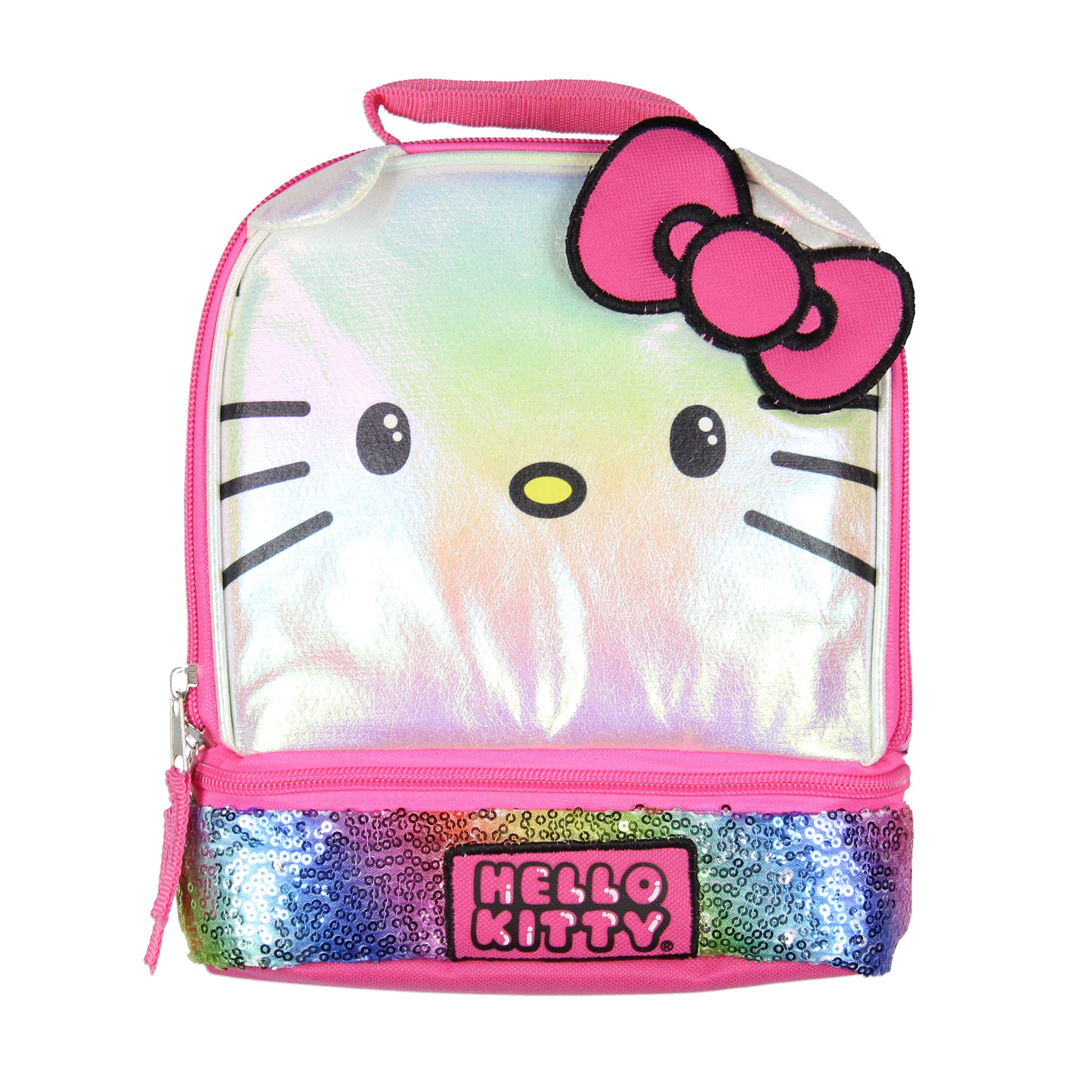 Sanrio Hello Kitty Kids Lunch Box 3-D Ears and Rainbow Sequins Insulated Bag 9"